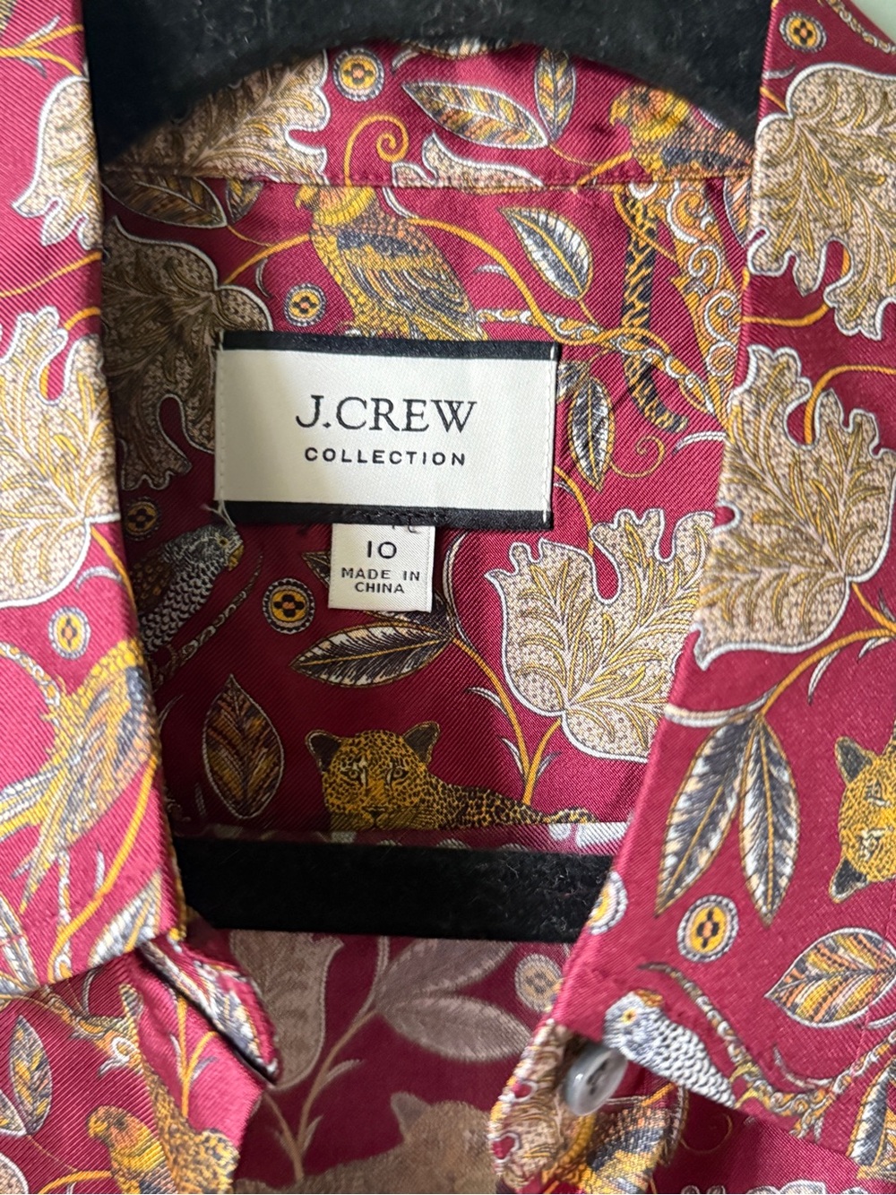 J.Crew Collection Silk Twill Shirt in Jungle Cat Print - Size 10 - Picture 3 of 6